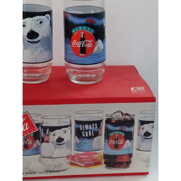 Vintage Coca Cola Polar Bears Indiana Glass Set of 8 Tumblers 16oz (hs) - Picture 4 of 6